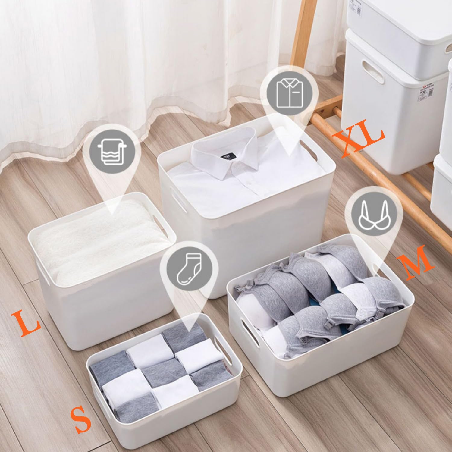 4-Pack Large White Plastic Storage Bins with Lids & Handles - Organizer Baskets for Toys, Baby Clothes, Snacks | Nursery, Playroom, Bedroom, Office & Closet Organization