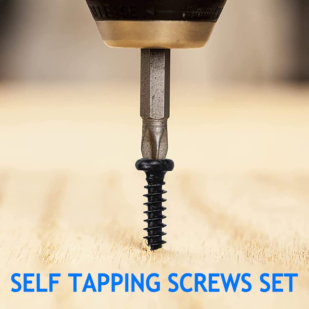 420 Pcs Self Tapping Screws Assortment Kit - Black Zinc-Plated Carbon Steel PA Pan Head & KA Flat Head Phillips Screws for Wood, Metal and DIY Projects - Perfect for Furniture Assembly, Home Repair and Construction Work