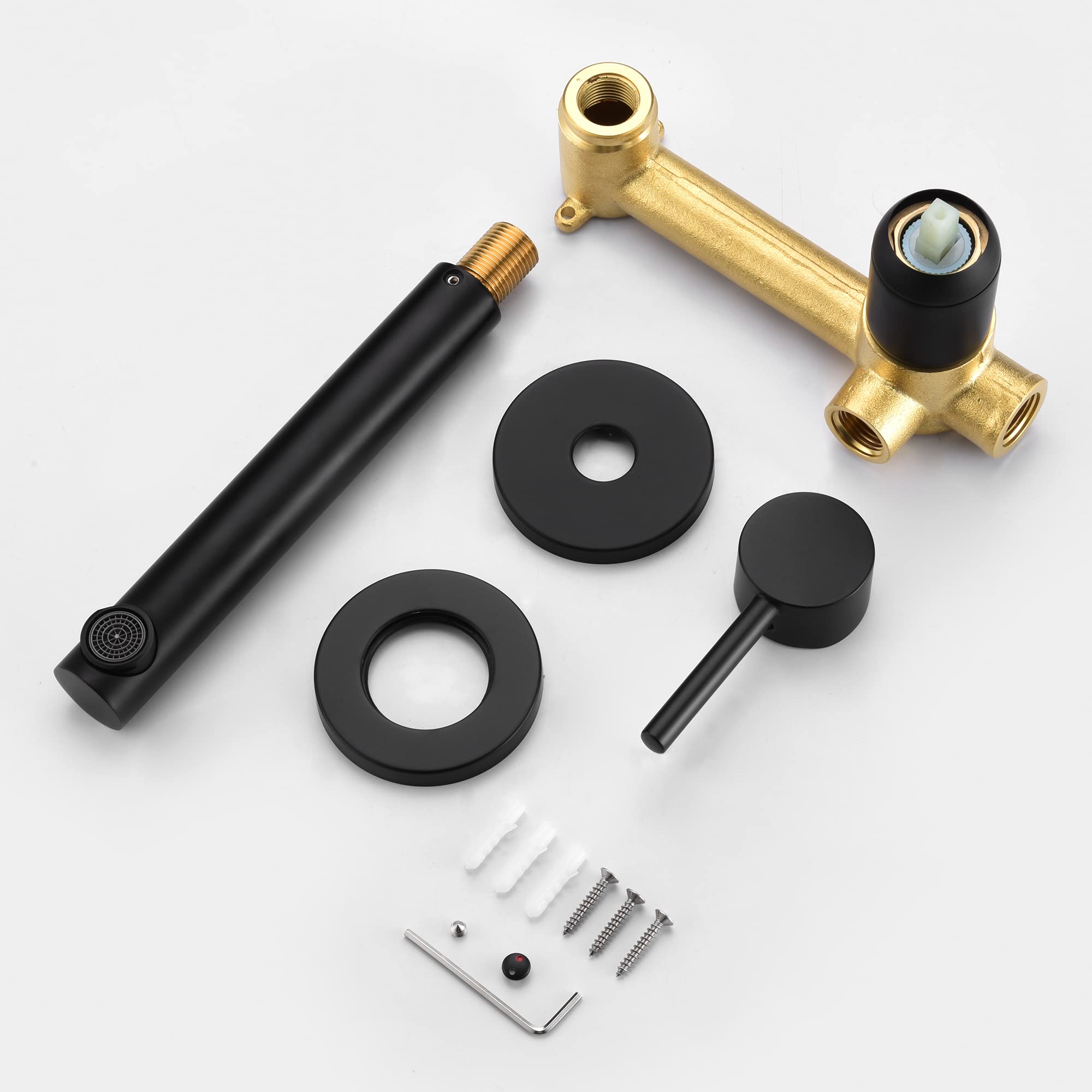 Sumerain Matte Black Wall Mount Bathroom Sink Faucet - Modern Single Handle Vessel Lavatory Faucet for Bathroom Vanity, Powder Room & Luxury Hotel Renovation