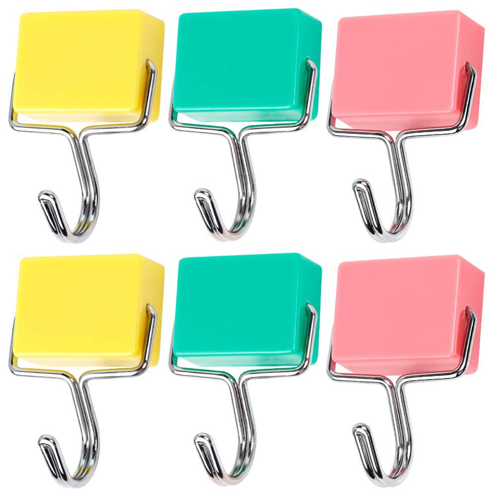 Strong Magnetic Hooks Heavy Duty - 6 Pack Colorful Refrigerator Hooks for Kitchen, Office, Garage & Bathroom Organization