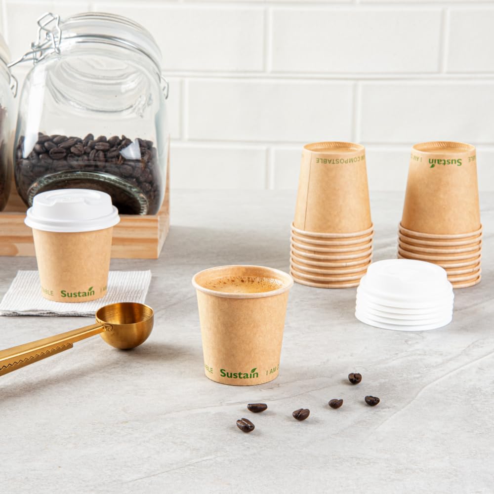 Restaurantware Sustain 4oz BPI-Certified Compostable Hot Cups - 50 Pack Eco-Friendly Single Wall Coffee Cups with Leakproof PLA Coating | Perfect for Coffee Shops, Offices & Takeout Drinks (Lids Sold Separately)