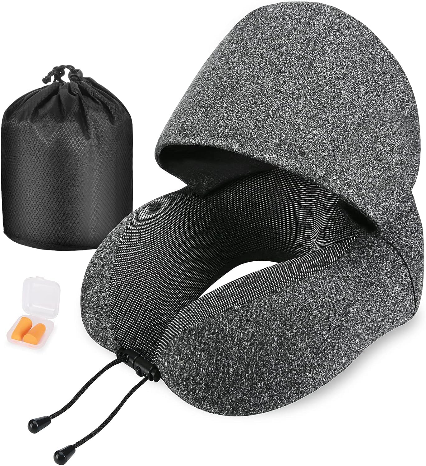 Jukmen Memory Foam Travel Pillow for Neck Support - Hooded & Comfortable Neck Pillow for Adults - Perfect for Airplane, Car, Train Travel - Flight Pillow with Hoodie for Long Trips & Relaxation