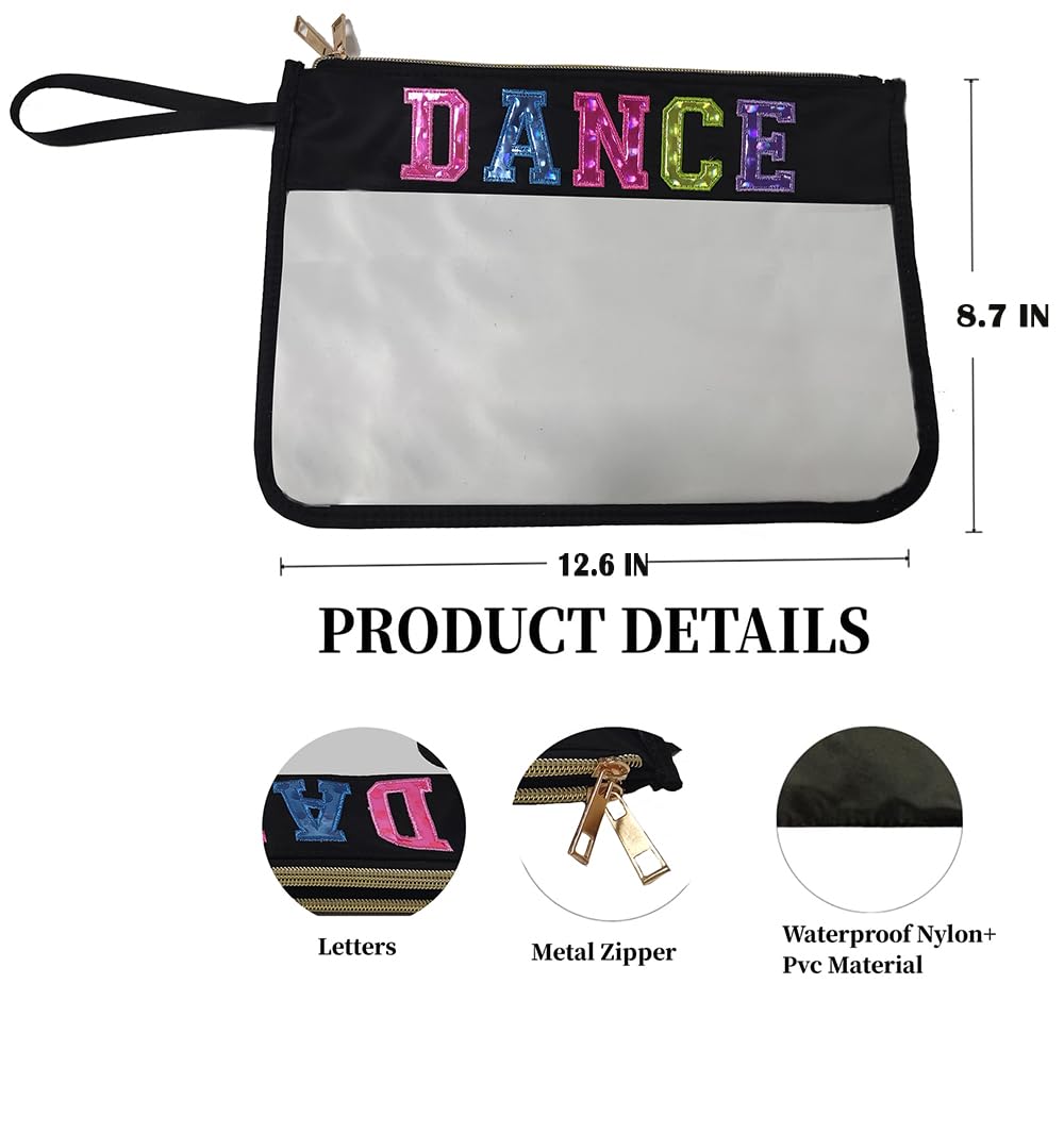 Waterproof Clear Makeup Bag with Double Zipper - Letter Patch Cosmetic Organizer for Travel, Toiletry Pouch - Perfect Gift for Teachers, Nurses, Dancers (Black Dance Design) - Ideal for Gym, Work, Vacation & Daily Essentials Storage