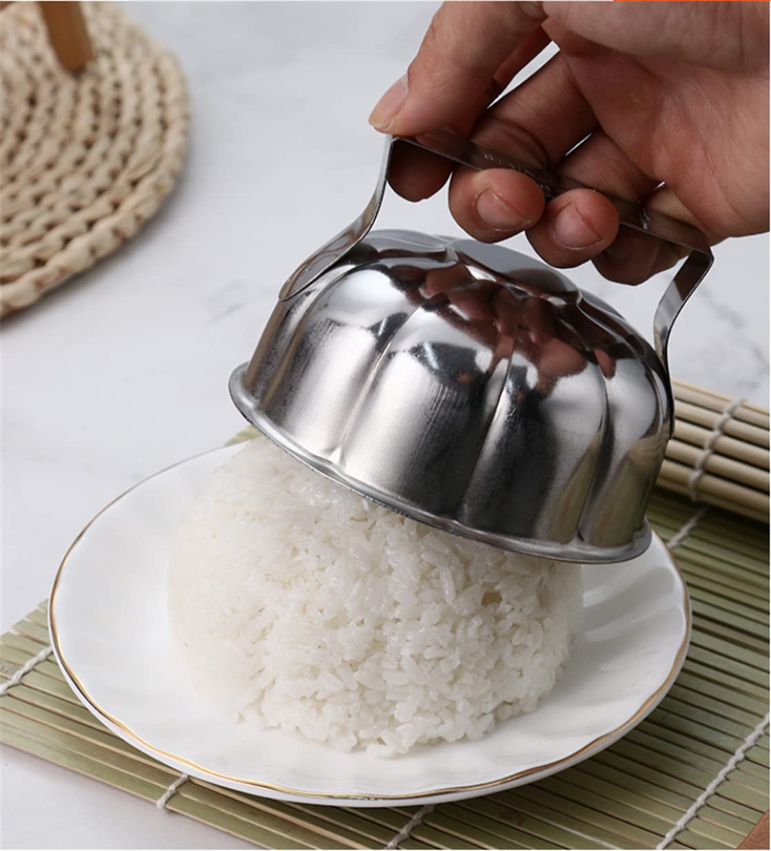 Premium Stainless Steel Flower Petal Fried Rice Mold - Egg Fried Rice Press Cutter for Sushi, Bento & Asian Cuisine Decoration - Perfect for Home Cooking & Restaurant Food Presentation