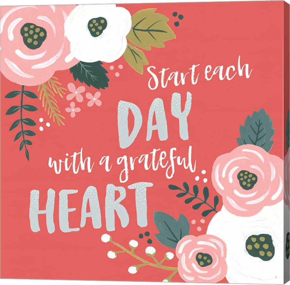 Laura Marshall Wildflower Daydreams VII Grateful Heart Canvas Wall Art - 16x16 Inch Gallery Wrapped Painting for Living Room, Bedroom & Office Decor