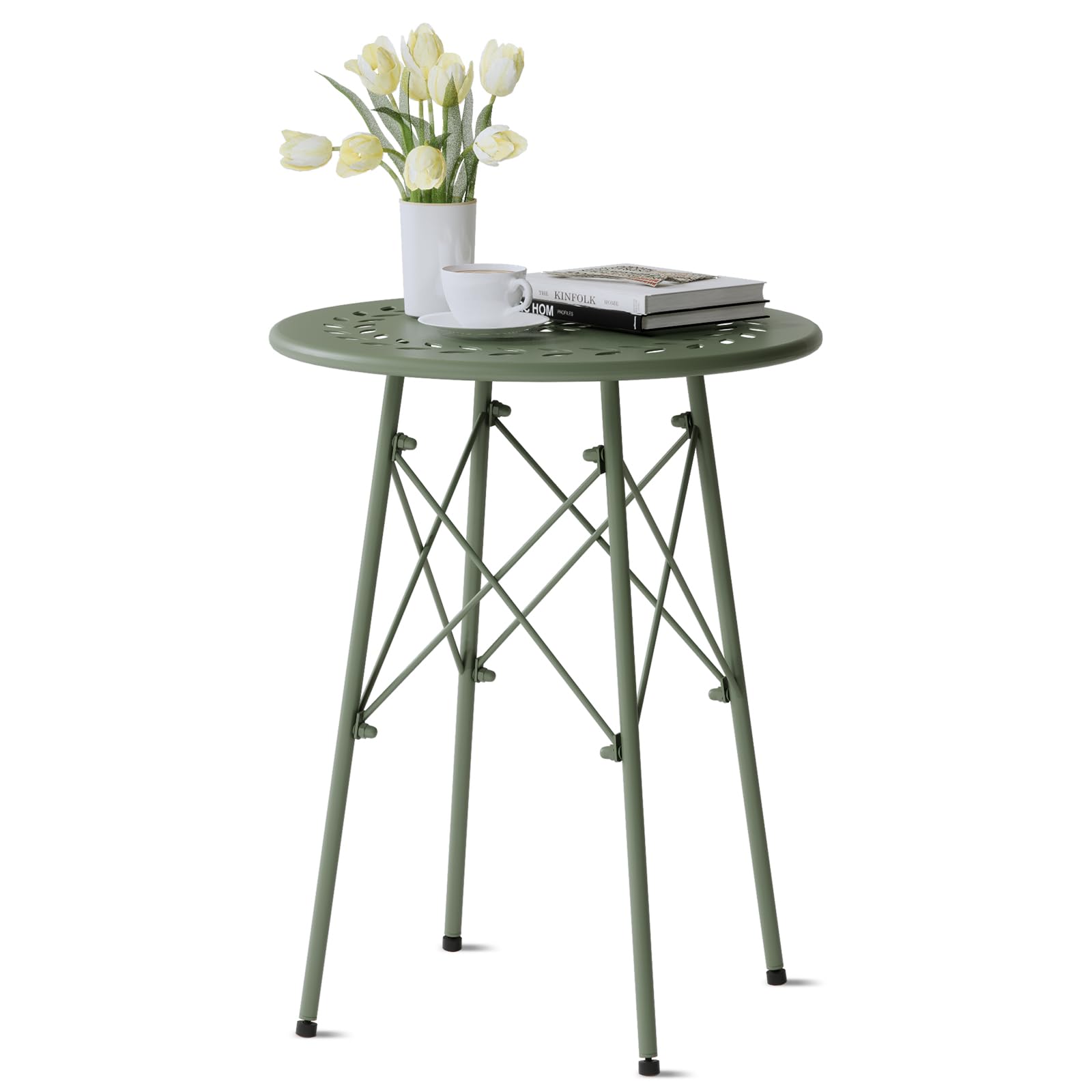 XIV Outdoor Side Table - Small Round Metal Patio Table, Weatherproof & Durable Accent Table for Garden, Balcony, Yard (Green) | Perfect for Outdoor Lounging, Poolside Drinks & Backyard Decor