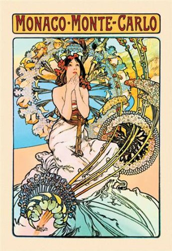 Alphonse Mucha Monaco - Monte Carlo Peel & Stick Wall Decal (8x12 inches) - Self-Adhesive Art for Living Room, Bedroom & Office Decor