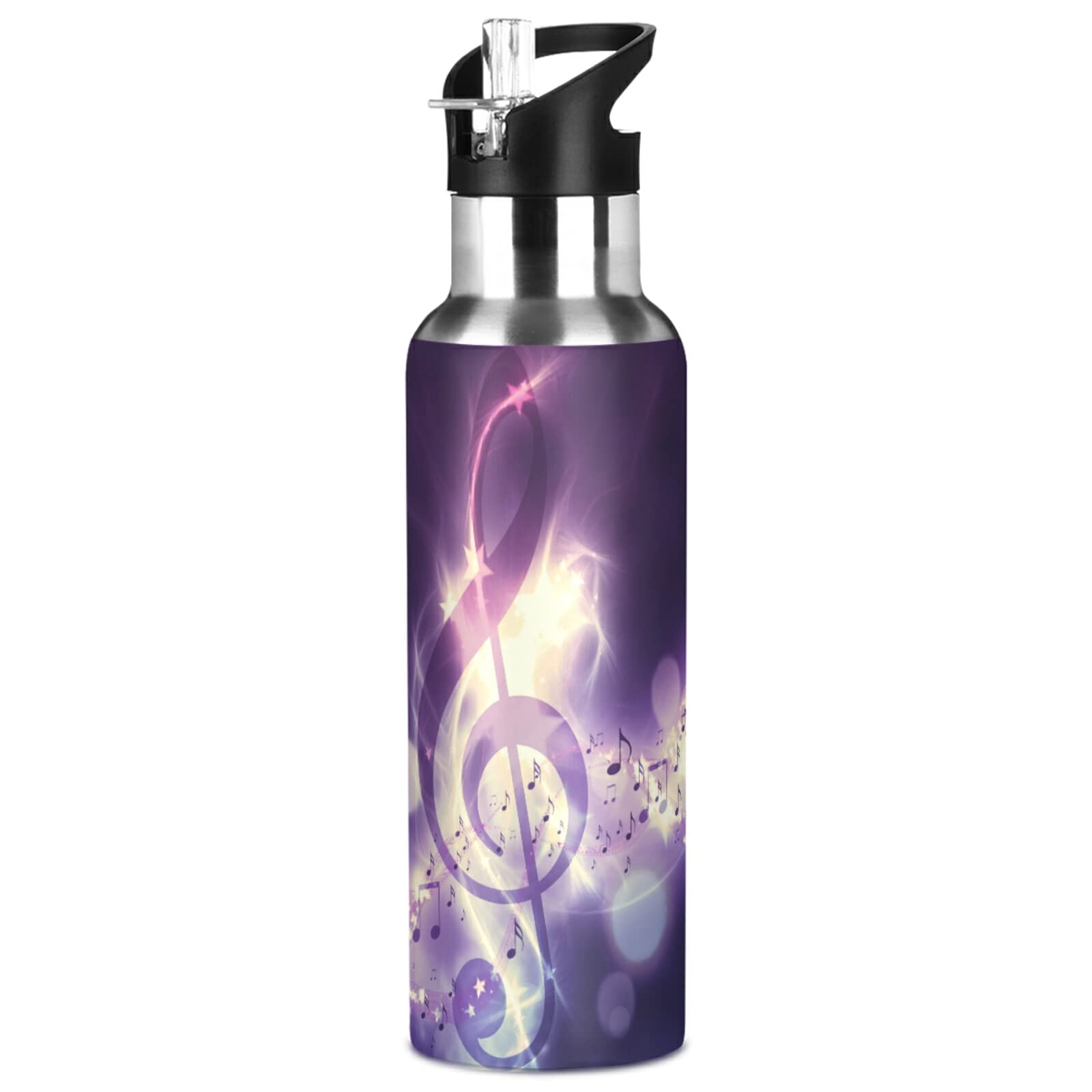Purple Stainless Steel Water Bottle 20oz with Straw - for Music Lovers & Outdoor