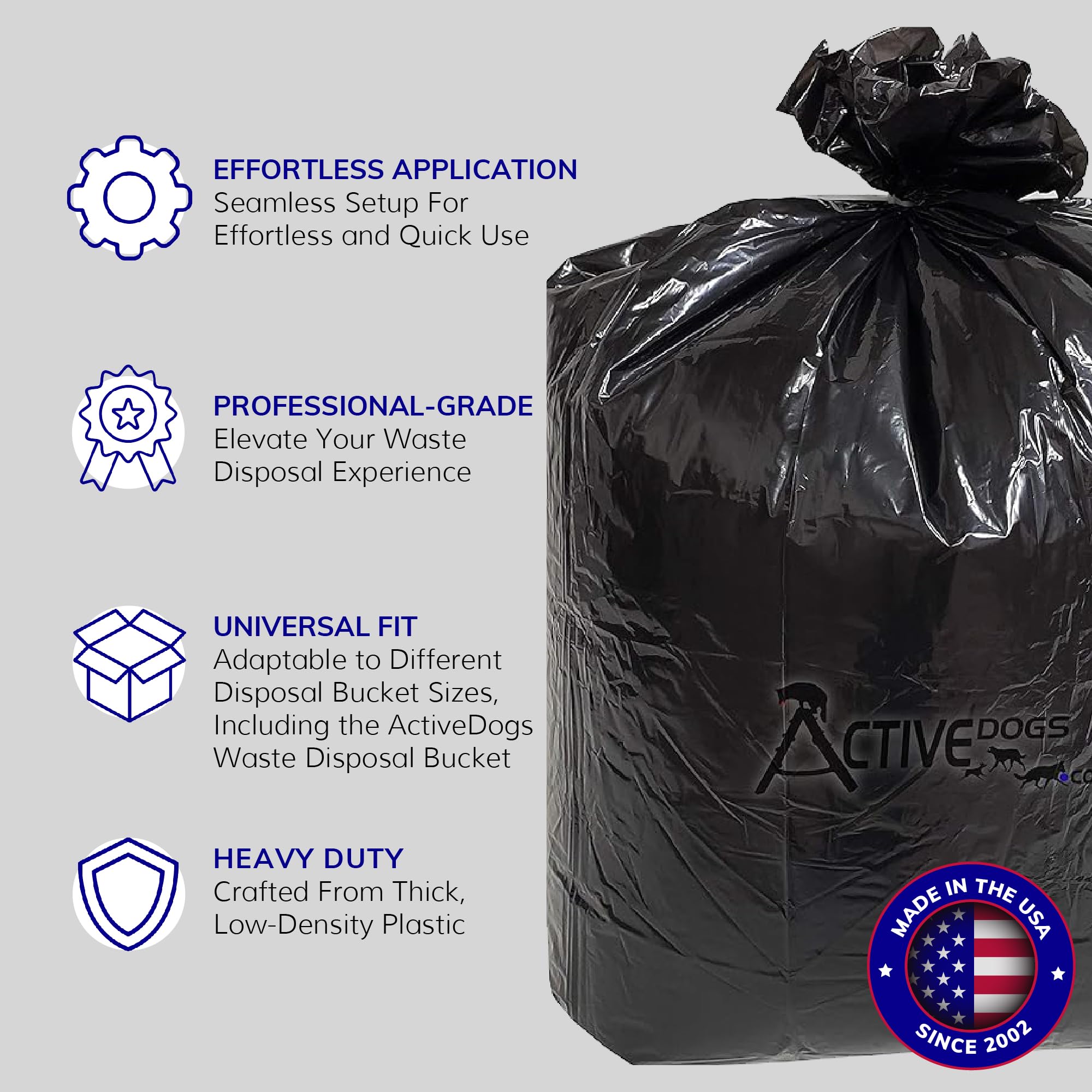 ActiveDogs Heavy Duty 5 Gallon Dog Poop Bucket Bags - 12 Pack Extra Thick 1.2ml Leak Proof & Tear Resistant Refill Liners for Waste Removal | Perfect for Trash Cans, Buckets & Pails | Ideal for Dog Parks, Backyards & Pet Waste Stations