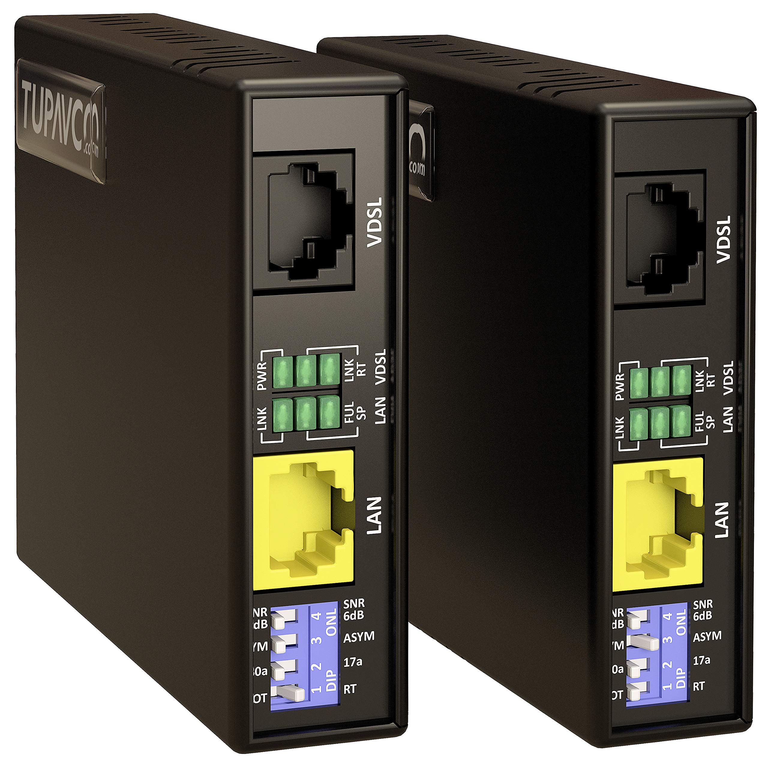 Tupavco TEX-100 Ethernet Extender Kit - Extend LAN Network up to 7000ft via Phone Line, CAT5/CAT6 Cable or Twisted Copper Wire (Pair of 2 Units) - VDSL Broadband Repeater Booster Bridge for Home, Office & Industrial Networking