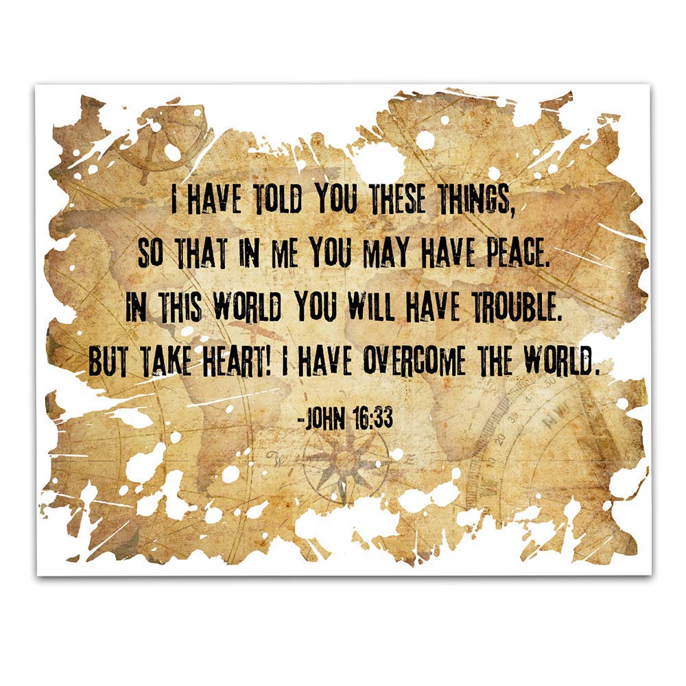 Inspiring John 16:33 Bible Verse Wall Art - 11x14 Christian Scripture Print with Compass Design - Perfect for Home Decor, Church Gifts & Spiritual Encouragement - Ideal for Birthdays, Housewarming & Faith-Based Gifts