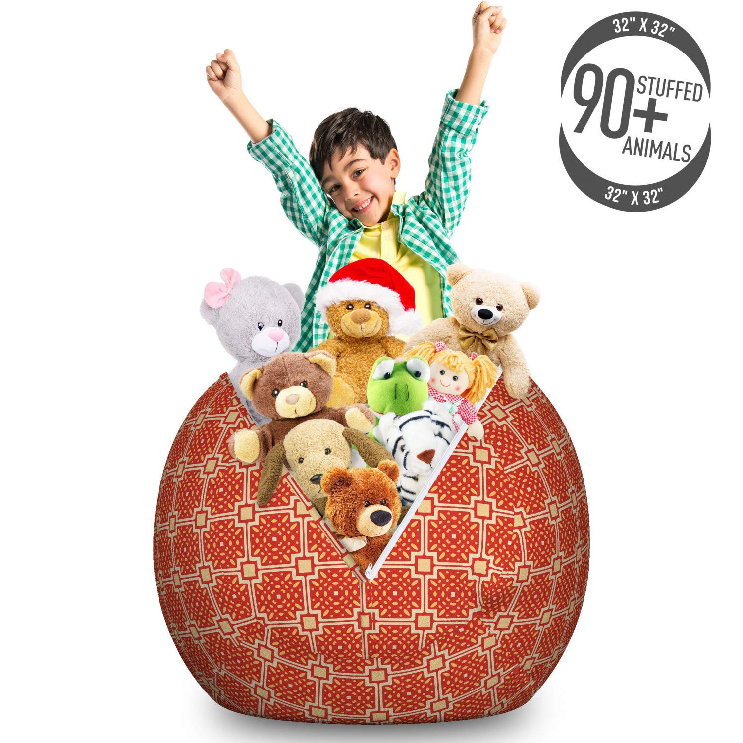 Ambesonne Large Washable Toy Storage Bag Chair - Retro Geometric Abstract Design in Pastel Brown Cinnamon - Perfect for Kids' Room Organization & Stuffed Animal Storage - Great for Playrooms, Bedrooms, and Nursery Decor