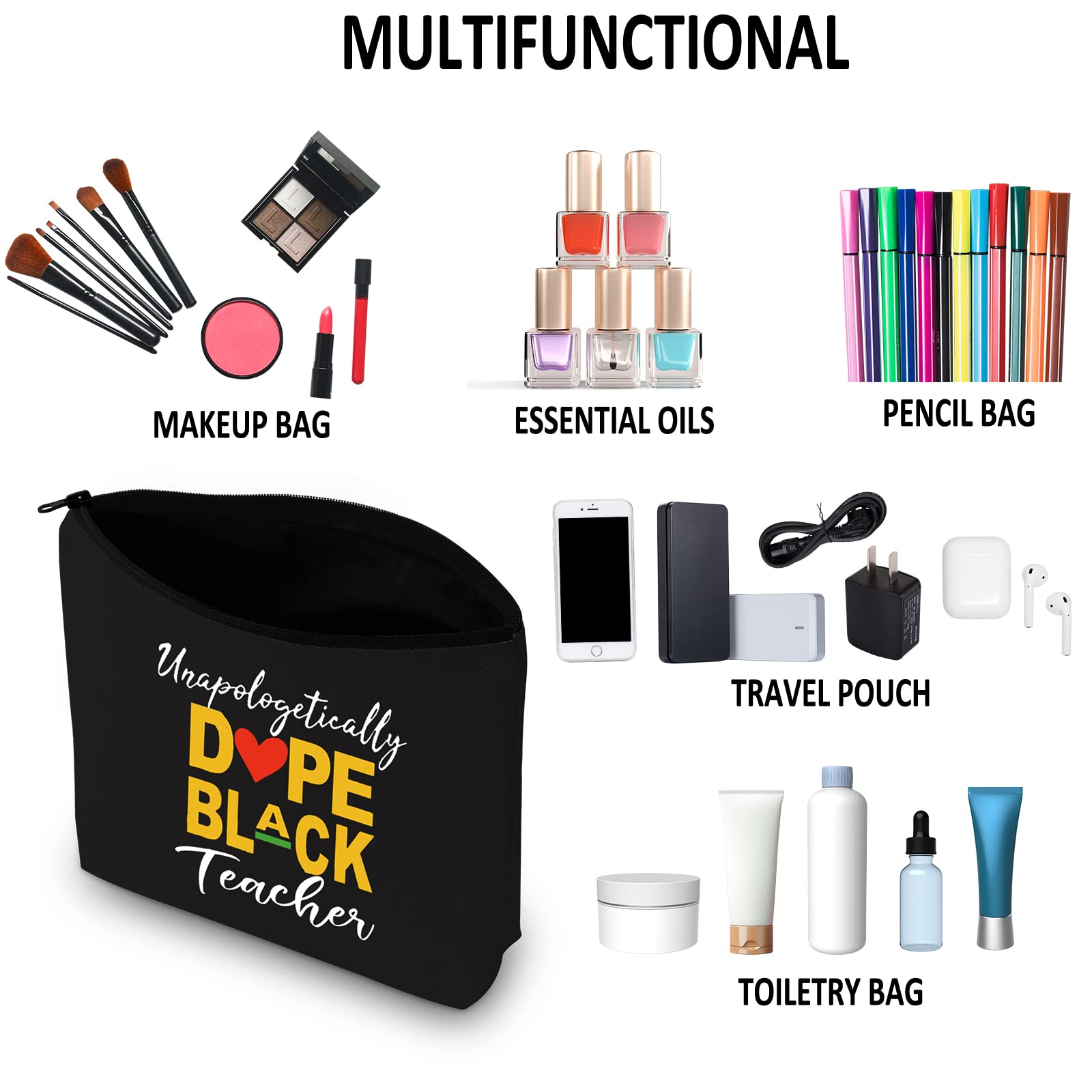 G2TUP Afro Black Teacher Makeup Bag - African Pride Gift for Educators