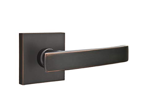 EMTEK Square Rosette Passage Door Handle Set - Geneva Lever in Oil Rubbed Bronze - Right Handed (RH) - 7 Finish Options for Home & Office Doors - 5110GVRHUS10B - Perfect for Interior Doors, Bedrooms & Commercial Spaces