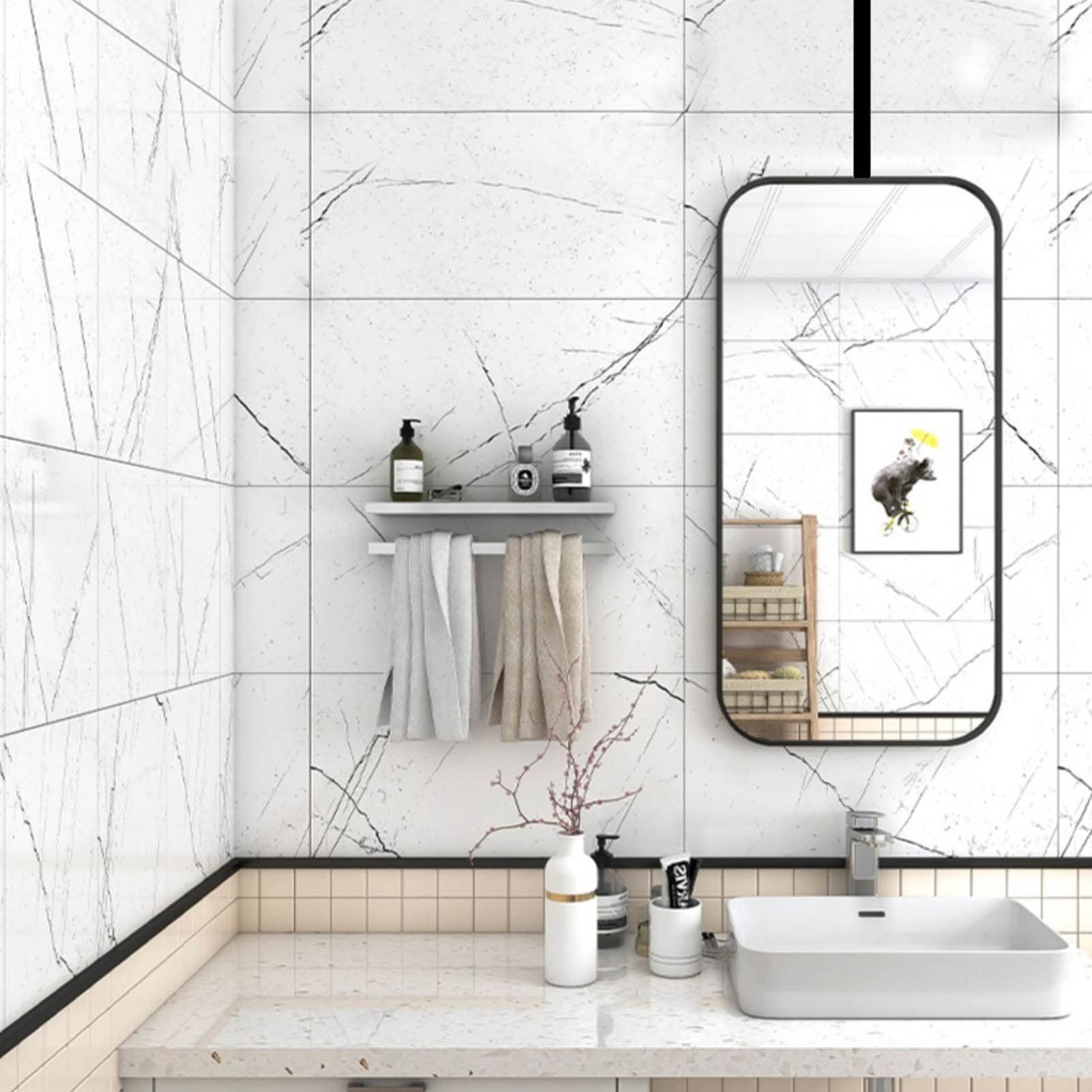 Black Metal Frame Rectangular Hanging Mirror - 40cmx60cm HD Bathroom Vanity Mirror, Ceiling Mounted Wall Mirror for Home Decor & Hotel - Perfect for Makeup, Dressing Room & Bathroom Vanity Areas