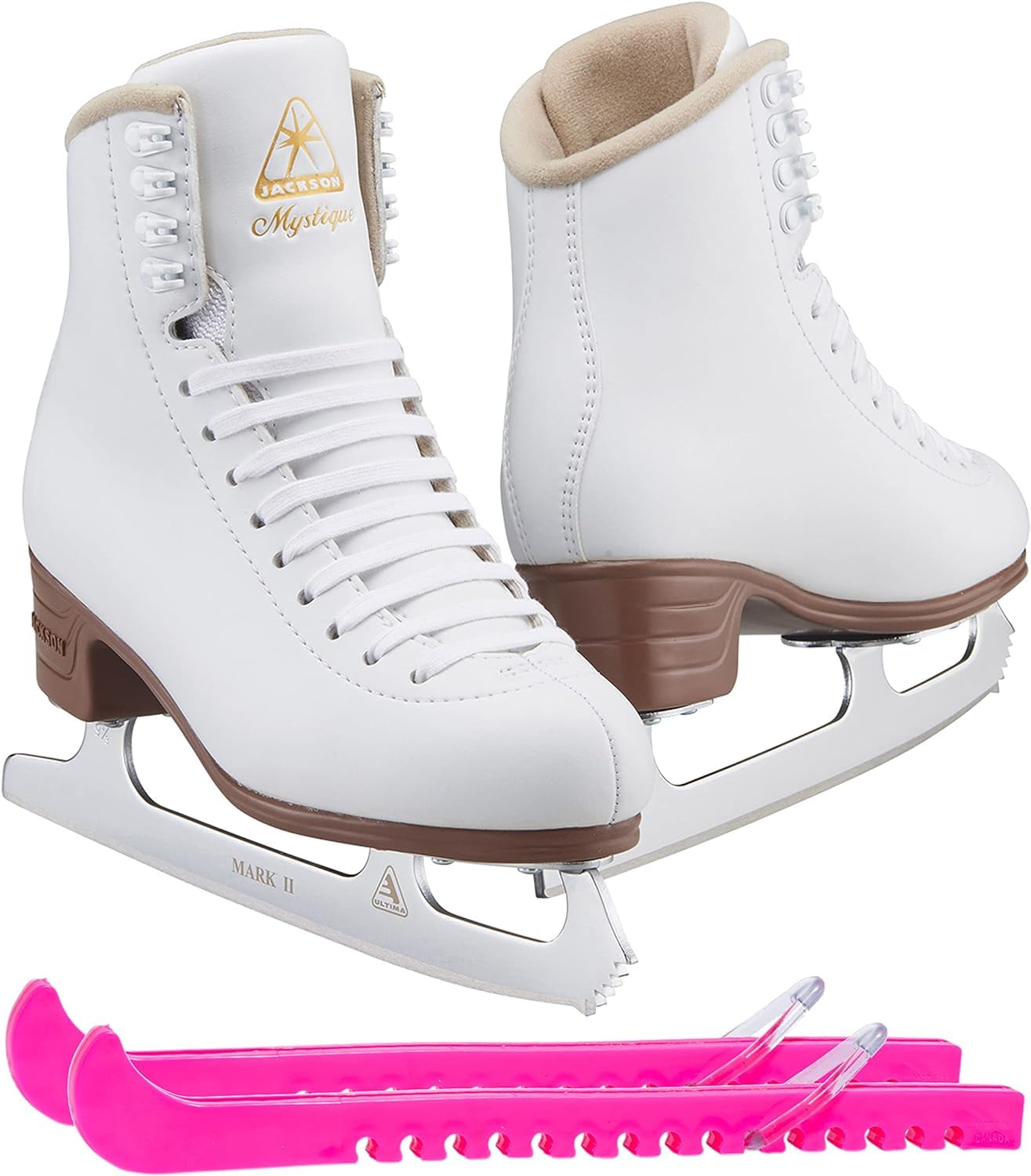 Jackson Ultima JS1491 Mystique Girls Figure Ice Skates - White, Medium Width, Youth Size 13 (Kids) with Guardog Skate Guards - Perfect for Recreational Skating & Ice Shows