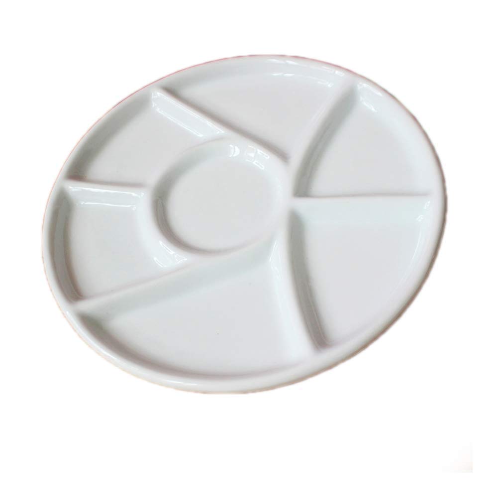 Dtacke 9-Inch Round Ceramic Gouache Paint Palette - Professional Watercolor & Acrylic Paint Mixing Tray for Artists, Nail Art - Porcelain Paint Palette for Studio, Classroom & Home Art Projects