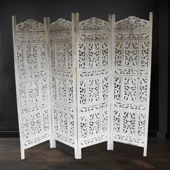 Handmade Indian Solid Hardwood Room Divider Screen - Traditional Wooden Partition for Living Room, Bedroom, or Office Space