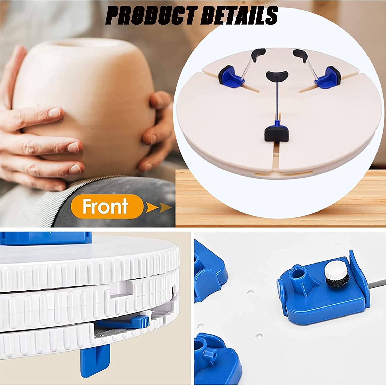 Adjustable Pottery Ceramics Clips Tools - 4-Piece Pottery Spinner & Trimming Tools Set with Turntable Clamp - Professional Pottery Repair & Sculpting Wheel for Ceramic Artists - Perfect for Studio Work, Classroom Projects & DIY Pottery Making