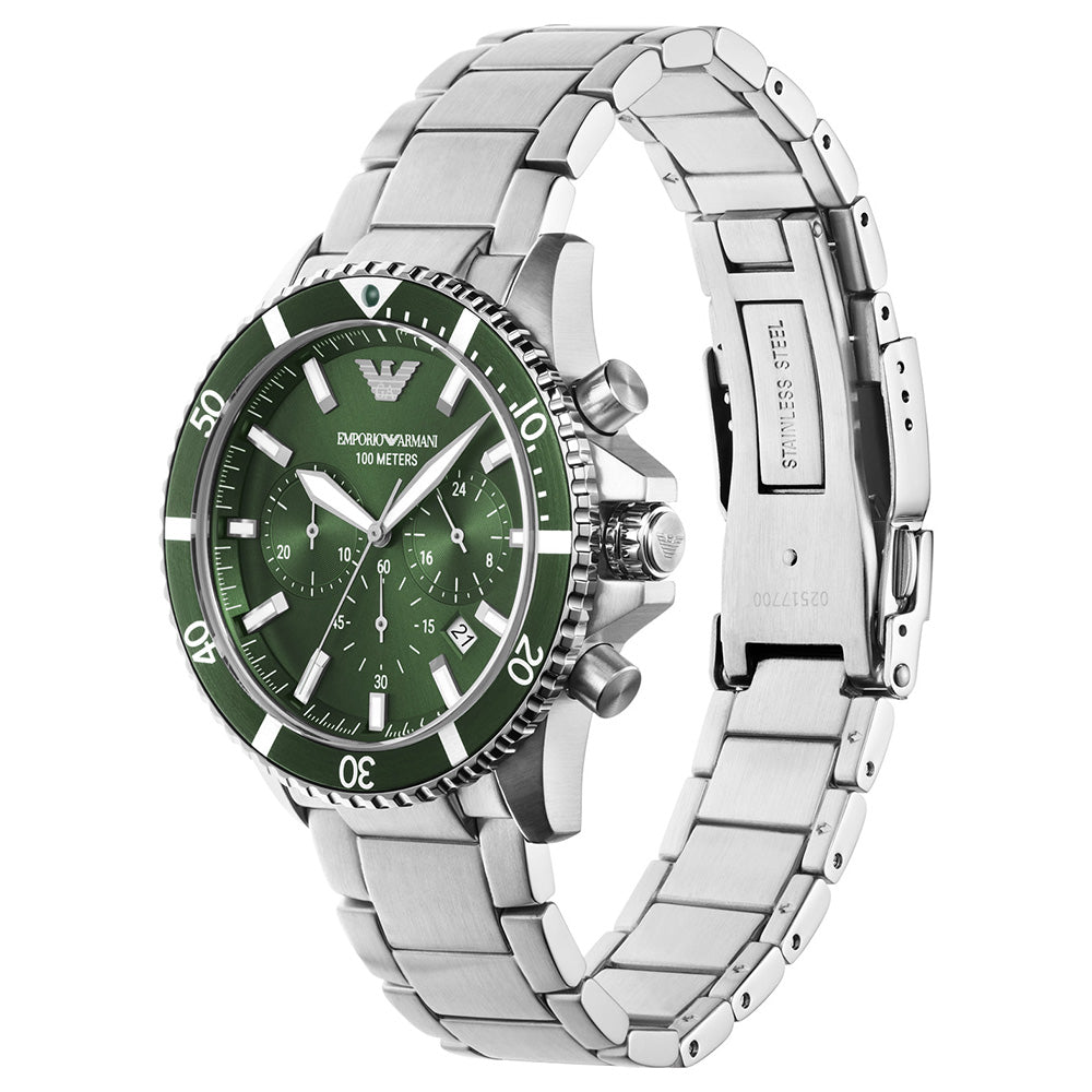 Emporio Armani AR11500 Men's Stainless Steel Diver Watch - Waterproof Luxury Timepiece for Swimming, Diving & Everyday Wear