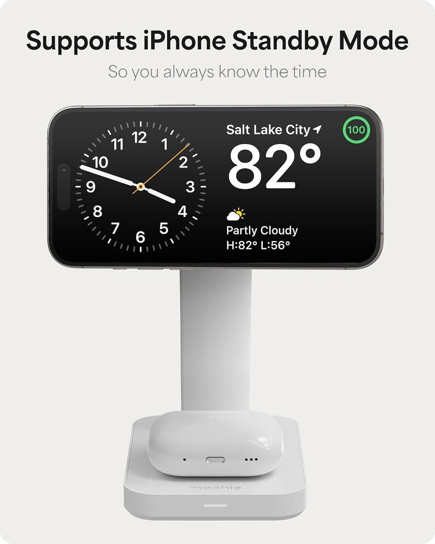 Mophie 3-in-1 Wireless Charging Station with Qi2 Fast Charging - White | Perfect for iPhone, AirPods & Apple Watch Charging at Home, Office or Nightstand