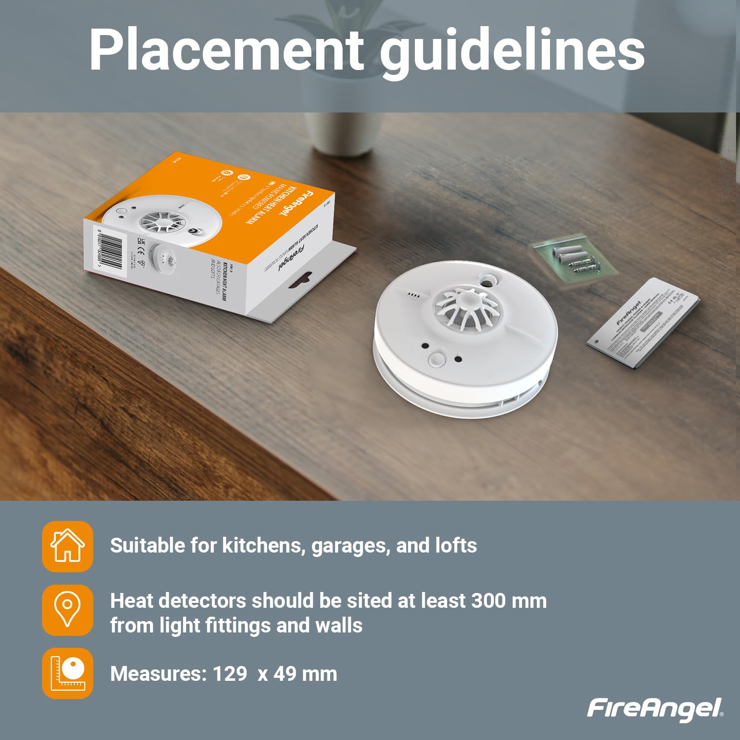 Fireangel HW1-R Heat Alarm with Loud Audible Alert - Ideal for Home, Kitchen & Garage Fire Safety