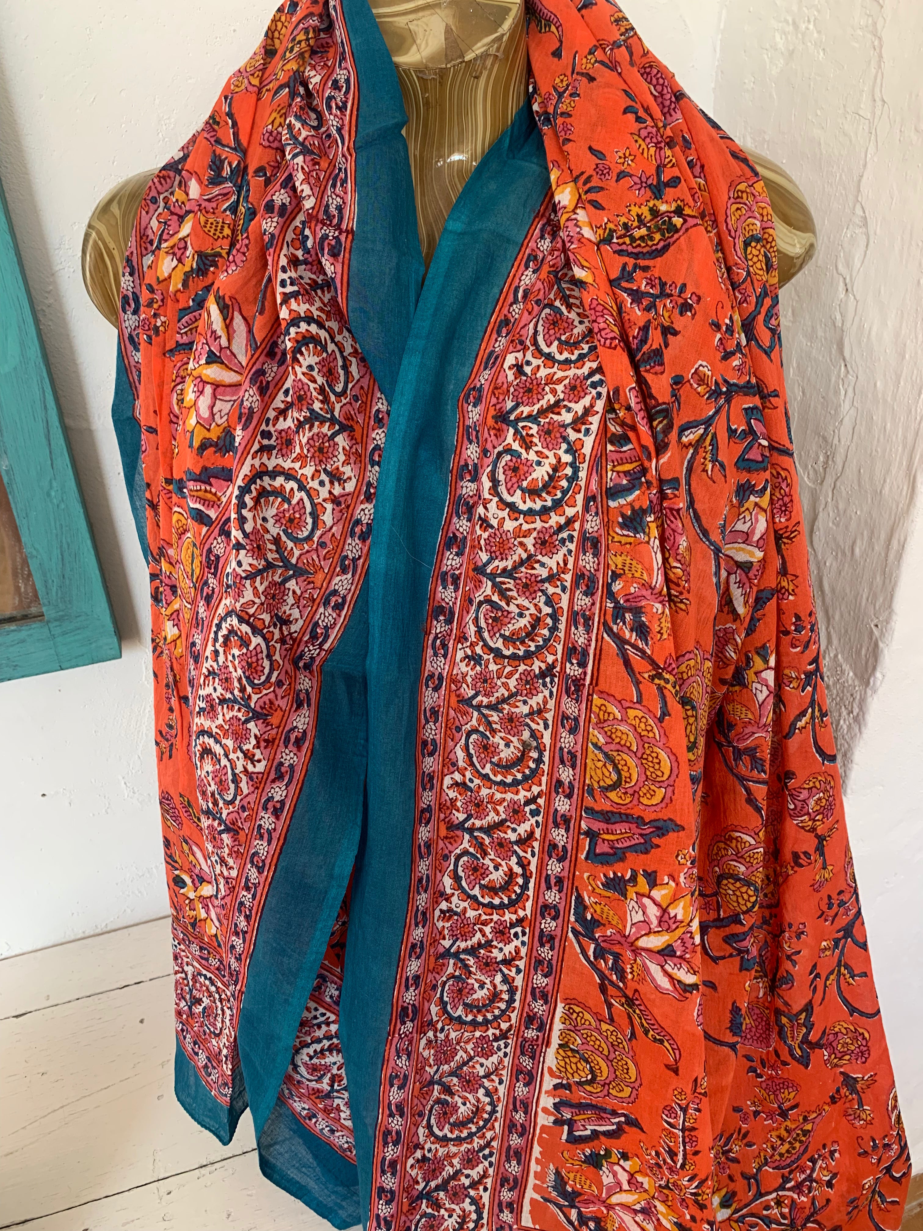 Stylish Block Print Cotton Sarong Pareo Shawl - New Collection for Beach, Pool & Summer Fashion