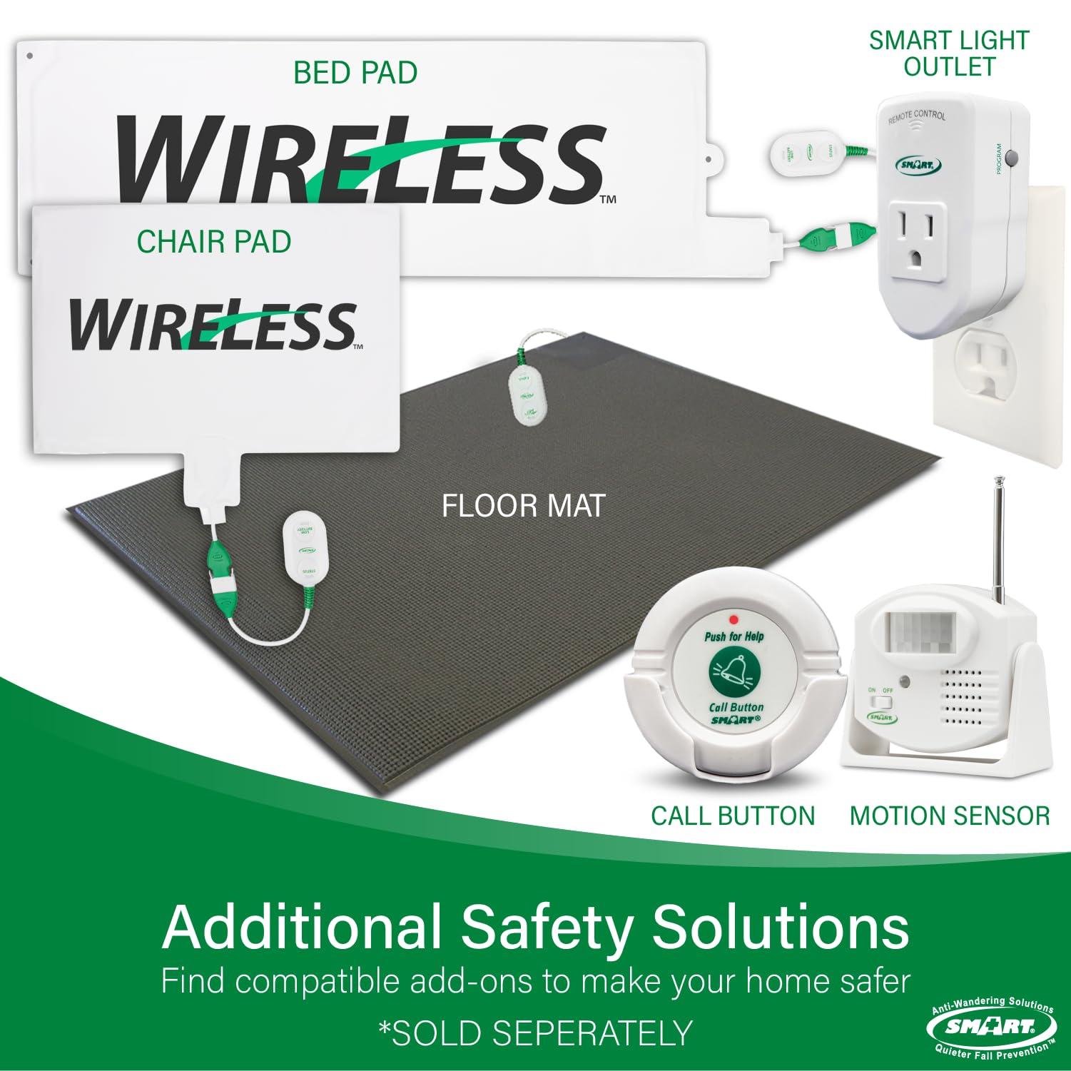 Smart Caregiver Cordless Bed Exit Alert System - Wireless Monitor with 20