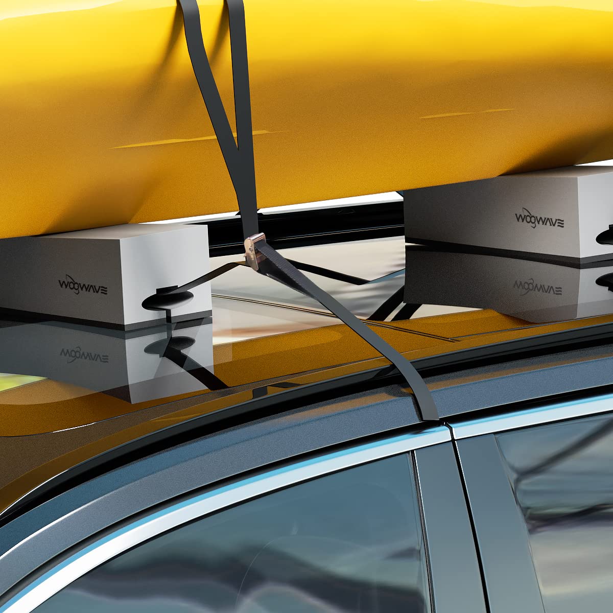 WOOWAVE Deluxe Universal Kayak Carrier Kit - Soft Foam Roof Rack Pads (12 inches) with Tie-Downs for Cars & SUVs | Perfect for Kayaking, Canoeing & Water Sports Adventures