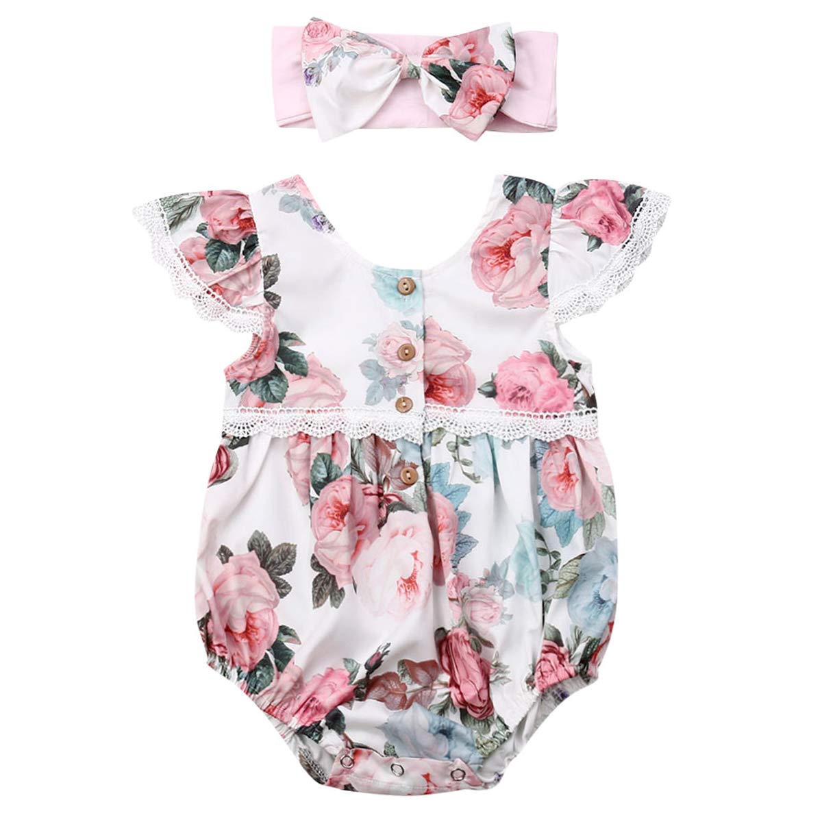 Baby Girl Floral Romper - Newborn Infant Ruffle Bodysuit One-Piece Jumpsuit Outfit for Photography, Birthday & Special Occasions