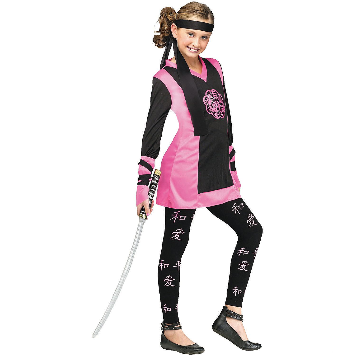 Dragon Ninja Girl Kids Costume - Black & Pink Medium Size | Halloween Cosplay, Birthday Party, Role Play Dress Up