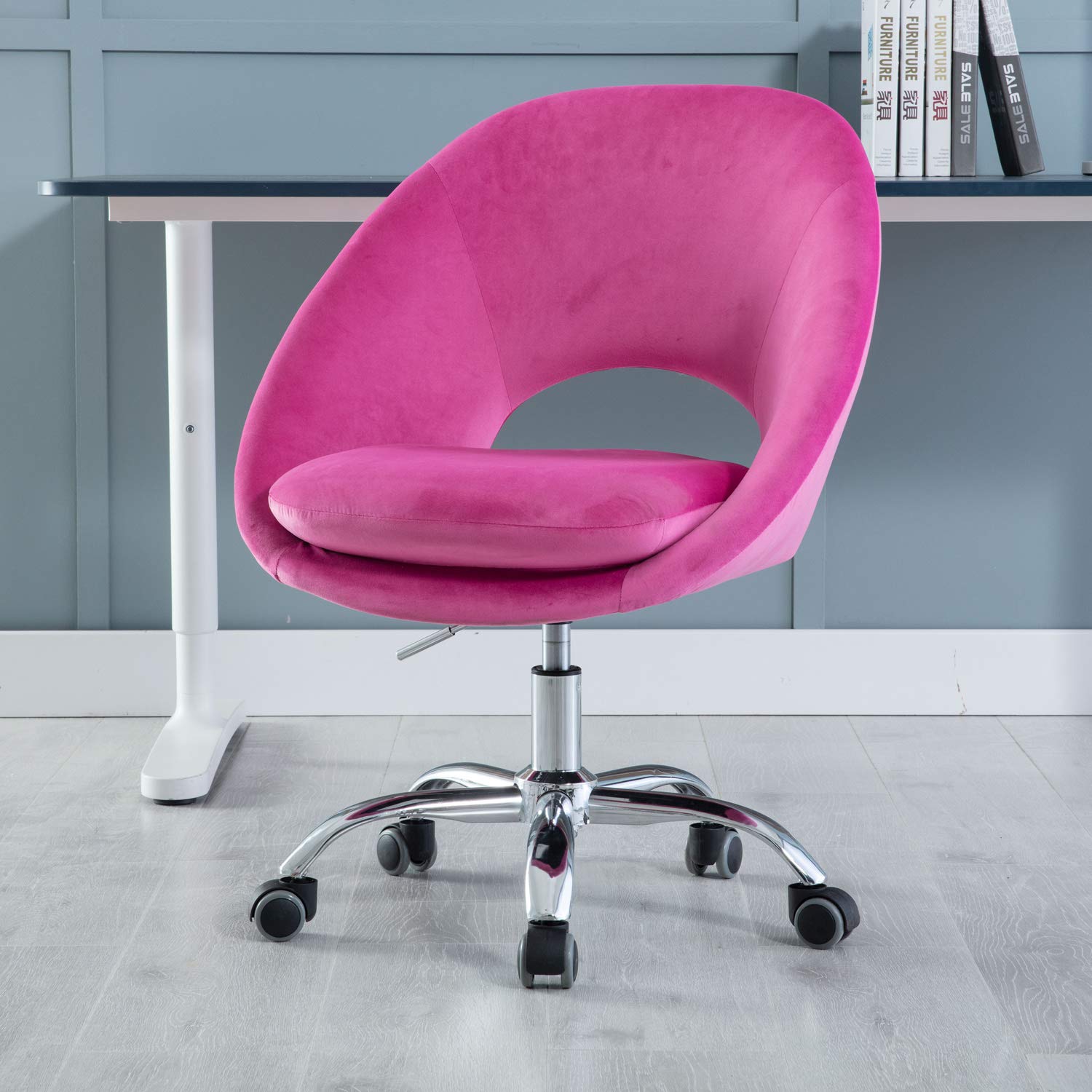 Velvet Desk Chair - Modern Ergonomic Office Chair with Adjustable Height, Swivel & Mid-Back Support for Home Office, Study & Workspace - Comfortable Computer Task Chair with Metal Base for Long Working Hours