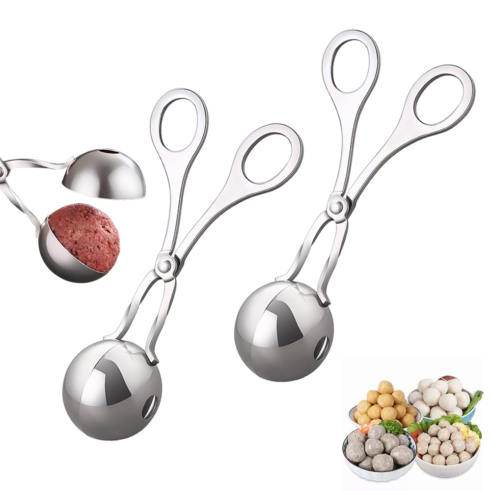 Premium Stainless Steel Meatball Maker Tool - Nonstick Meatball Scoop & Baller Tongs with Anti-Slip Handles - 2PCS Small Set for Perfect Homemade Meatballs - Ideal for Italian Cooking, Meal Prep & Party Appetizers
