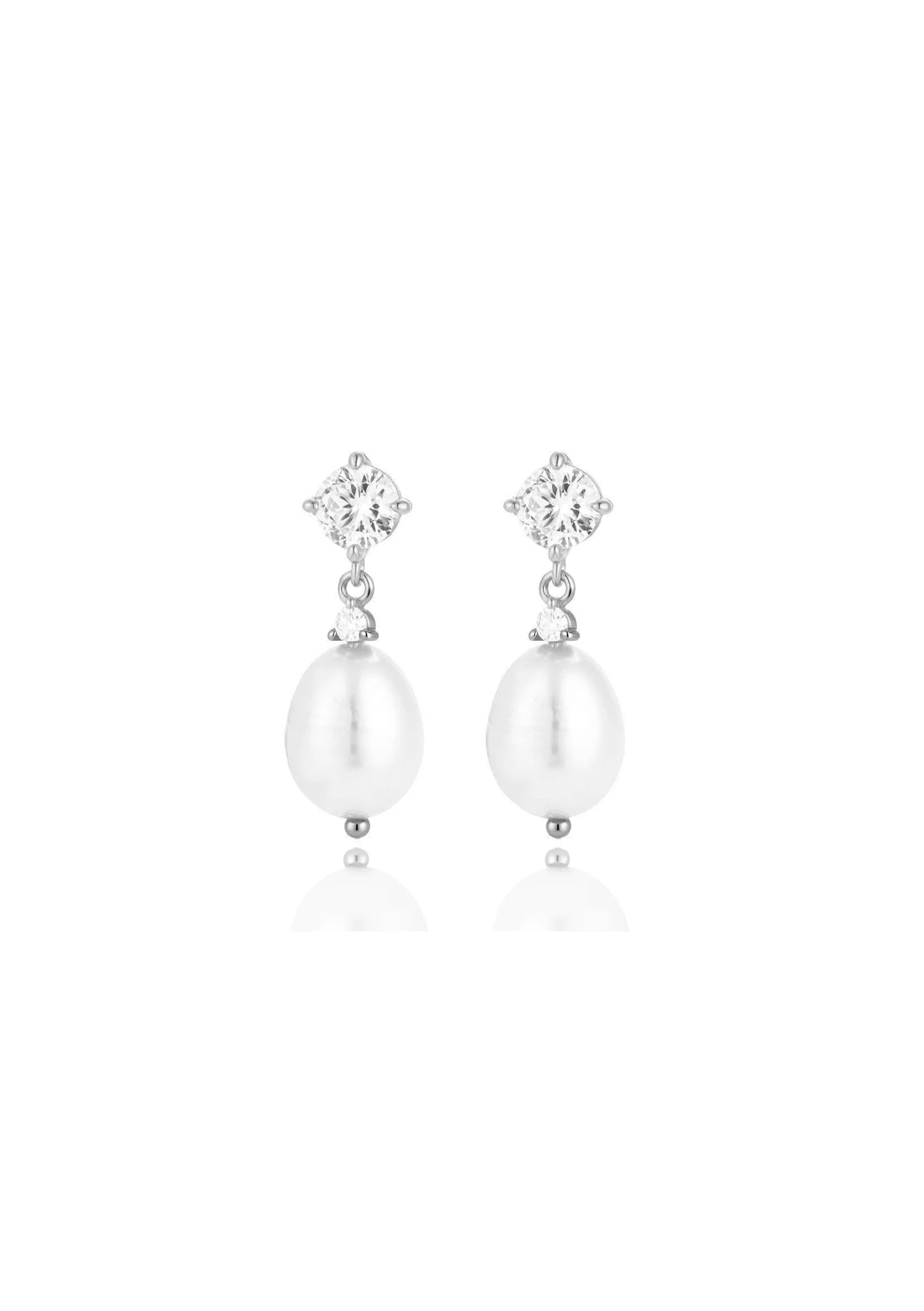 Lola Knight Brooklyn Crystal & Pearl Bridal Drop Earrings - Sterling Silver Wedding Jewelry for Brides, Bridesmaids & Special Occasions