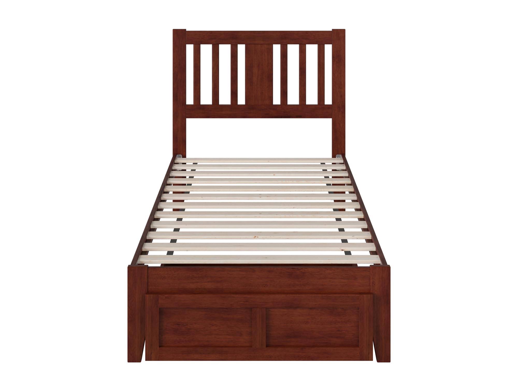 AFI Tahoe Twin Size Platform Bed Frame with Foot Drawer & USB Charging Station - Solid Walnut Wood - Space Saving Storage Solution for Small Bedrooms & Dorm Rooms