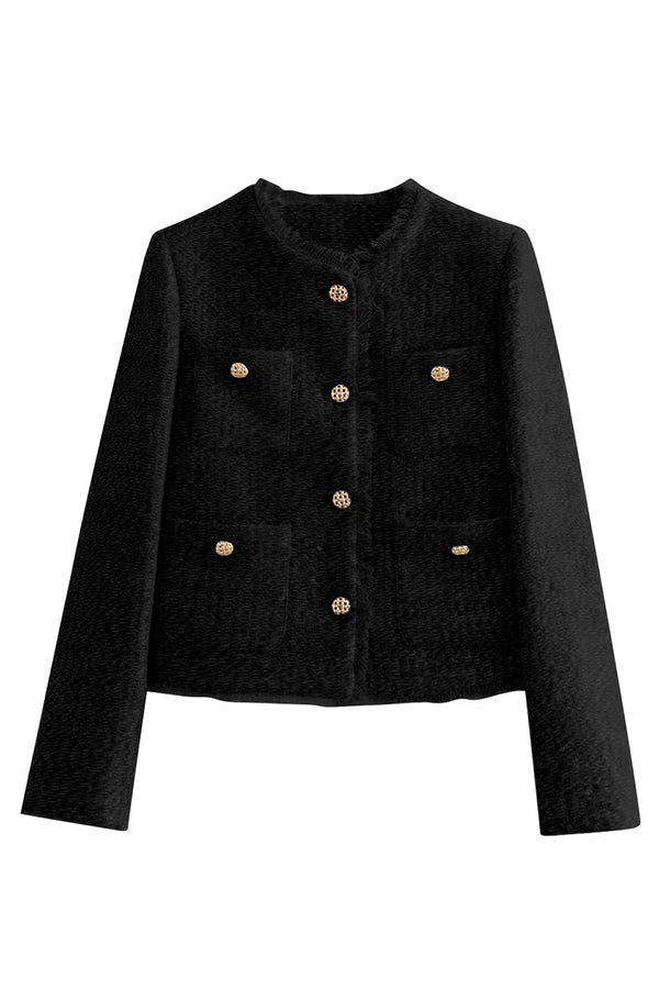 Joy To The World Tweed Jacket with Metal Buttons & Pockets | Vintage Style Women's Coat for Christmas, Holiday Parties & Winter Fashion