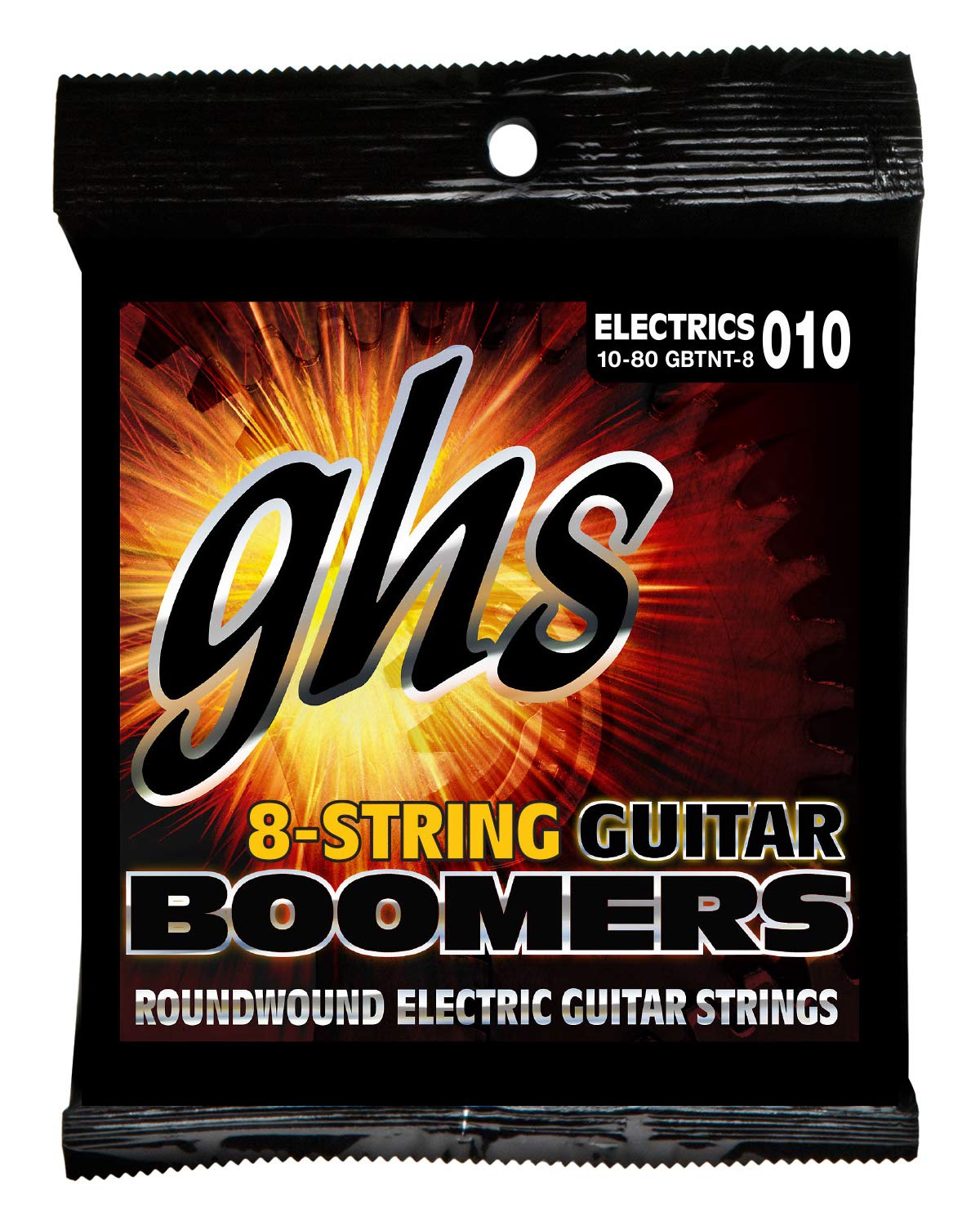GHS Strings GBTNT-8-10 Pack - 8-String Nickel-Plated Electric Guitar Strings Set (10-80 Gauge) for Heavy Metal & Extended Range - Thin-Thick Boomers - 10 Pack - Perfect for Drop Tuning & Extended Range Guitars