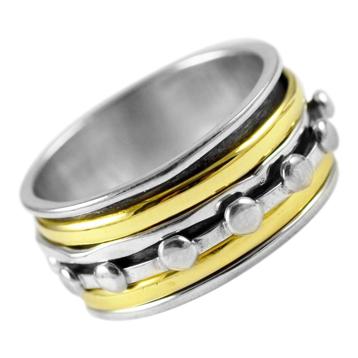 Silver Palace Clarity Meditation Spinner Ring - 2 Brass & 1 Sterling Silver Hammered Spinners for Stress Relief, Anxiety & Focus - Perfect for Yoga, Mindfulness & Fidgeting