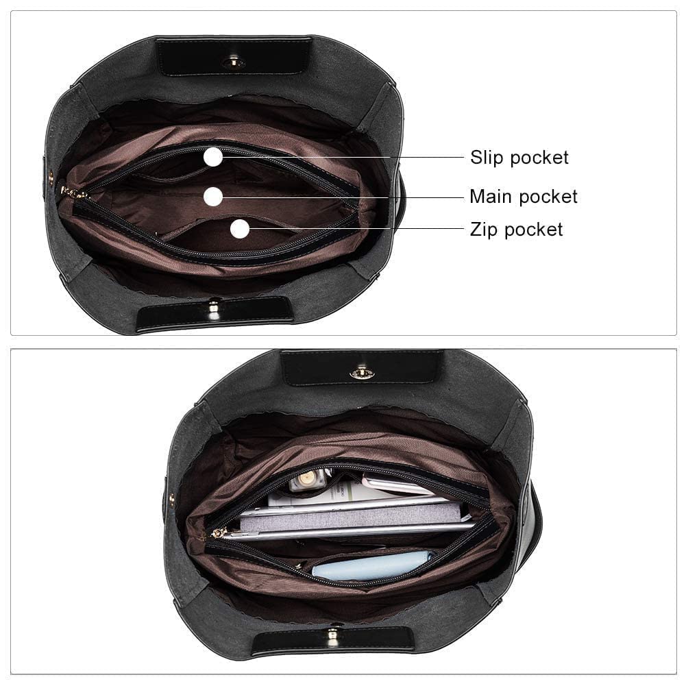 BOSTANTEN Women's Leather Designer Handbag Set - Tote, Shoulder Bag & RFID Blocking Bifold Wallet - Stylish Black Leather Purse for Work, Travel & Everyday Use
