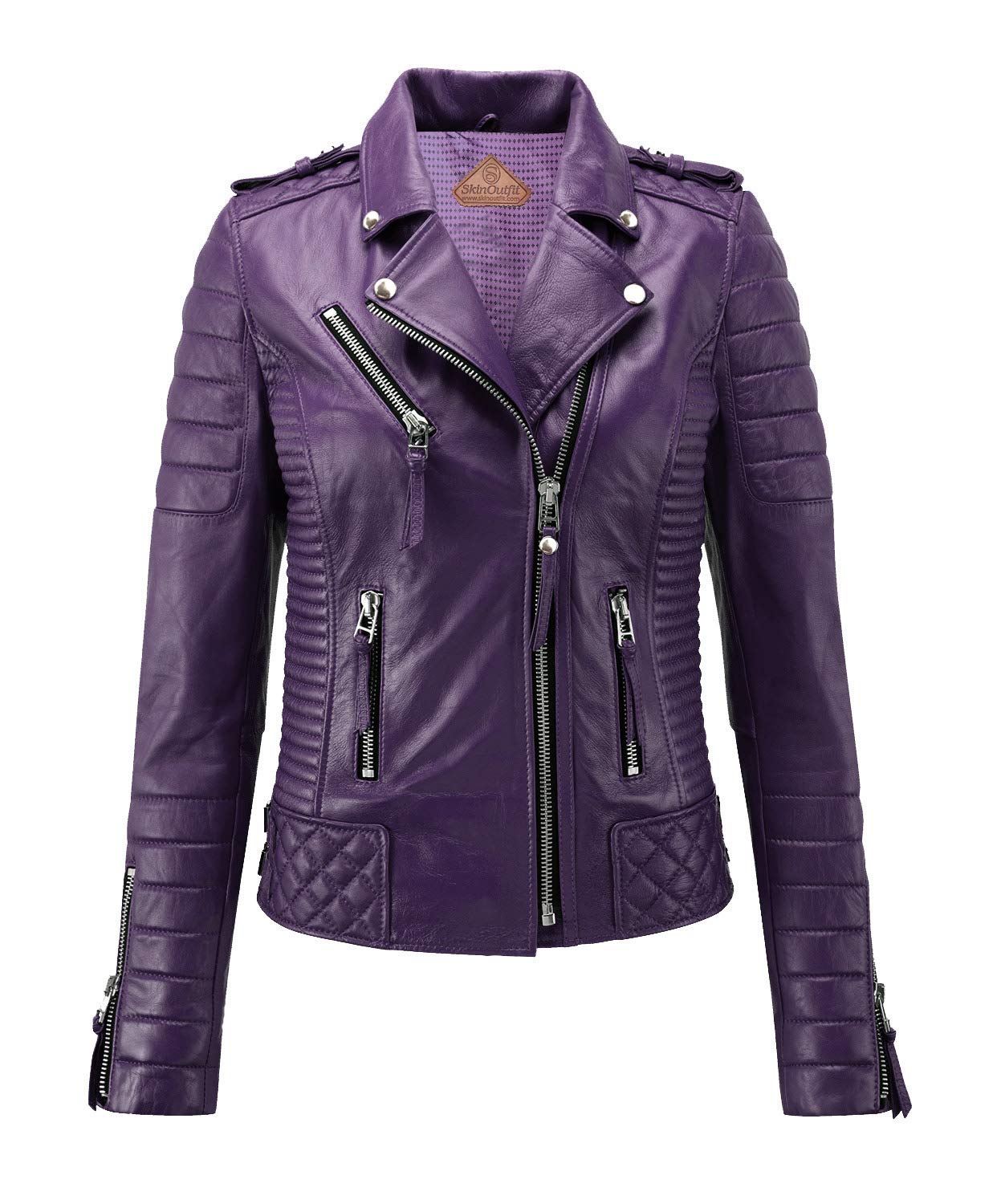 Genuine Women's Purple Café Racer Motorcycle Leather Jacket - Stylish Biker Jacket for Riding, Fashion & Outdoor Adventures