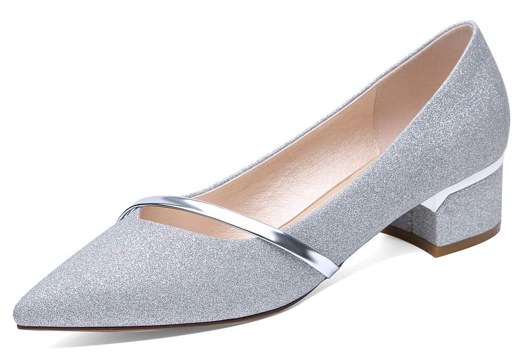 LizFoYa Women's Metallic Comfort Dress Shoes - Chunky Low Heel Office Pumps for Work, Business & Professional Occasions | Perfect for Office Wear, Business Meetings & Formal Events