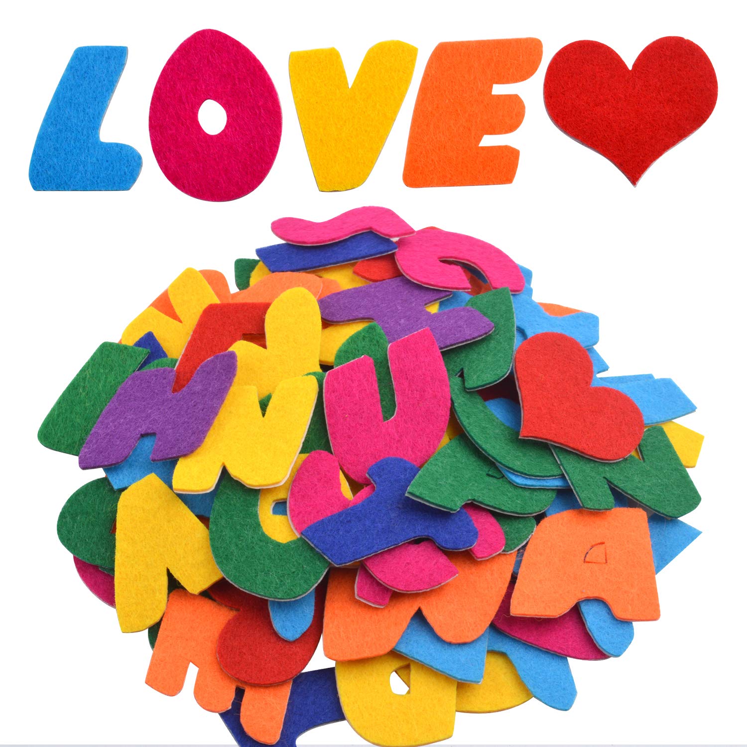 Colorful 104-Piece Felt Letter Stickers A-Z with 4 Heart Stickers - Self-Adhesive Alphabet for DIY Scrapbooking, Home Decor, Kids Crafts & School Projects