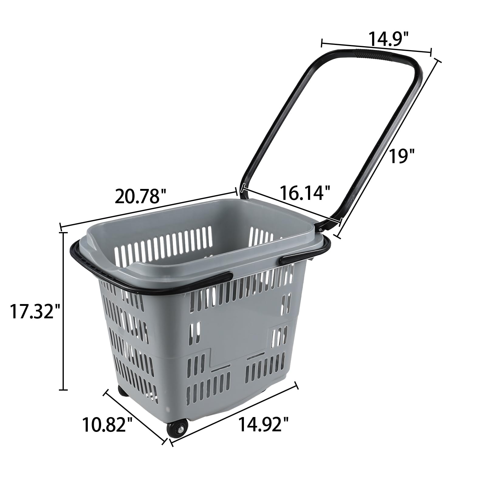 Teyyvn 4-Pack 50L Rolling Shopping Cart with Handle - Durable Plastic Grocery Basket for Supermarkets, Retail Stores & Home Use - Grey (Ideal for Grocery Shopping, Warehouse Organization & Laundry Transport)