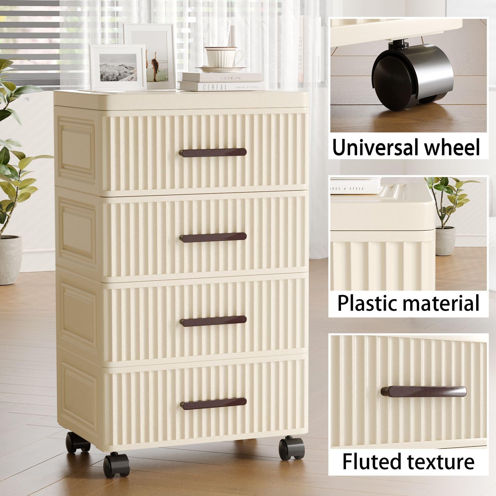 4 Tier Plastic Drawer Storage Organizer with Wheels - 14