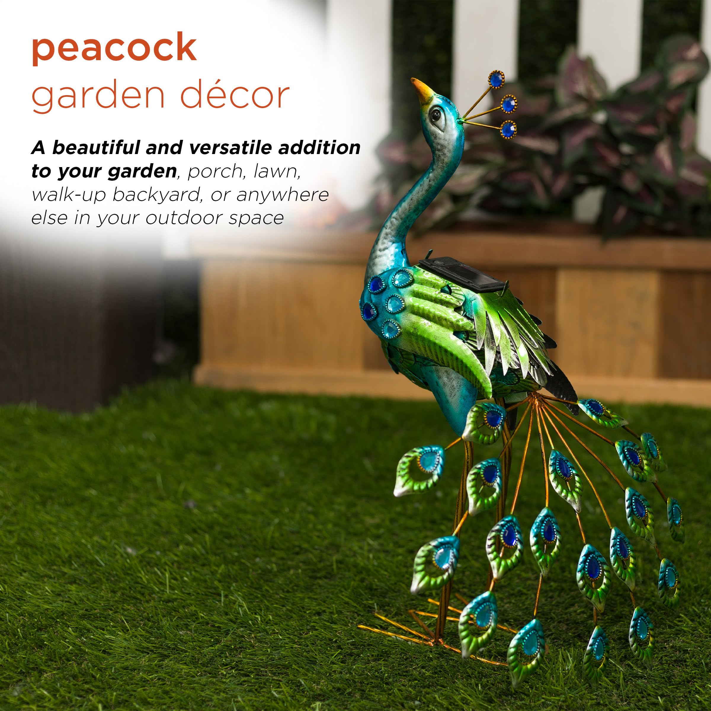 Solar Powered Peacock Garden Statue with LED Lights - 20