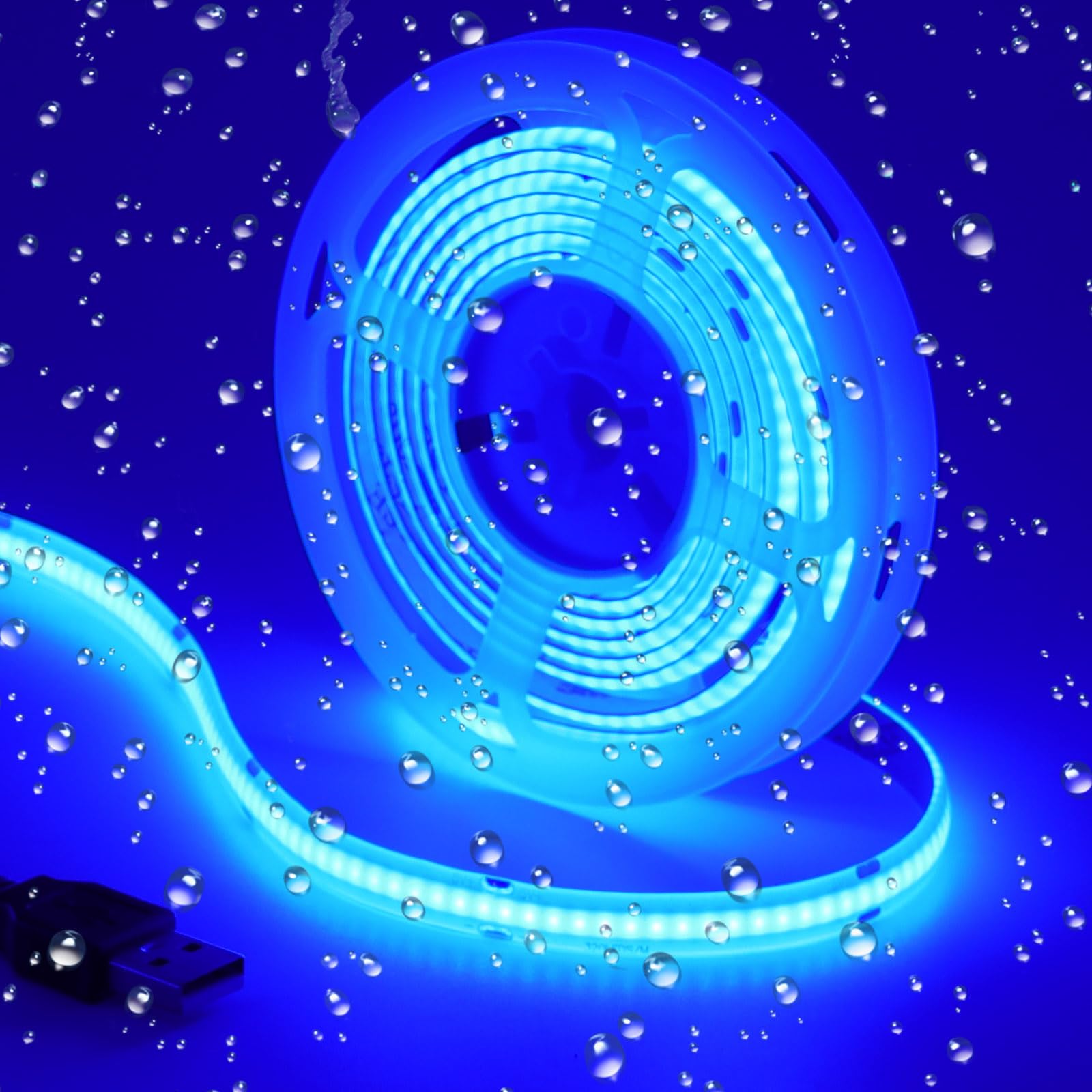 5V USB COB Blue LED Strip Light - IP65 Waterproof, 6.6ft/2M with 640 LEDs - High Brightness Flexible LED Tape Lights for Home Decoration, Bedroom, Party & DIY Projects