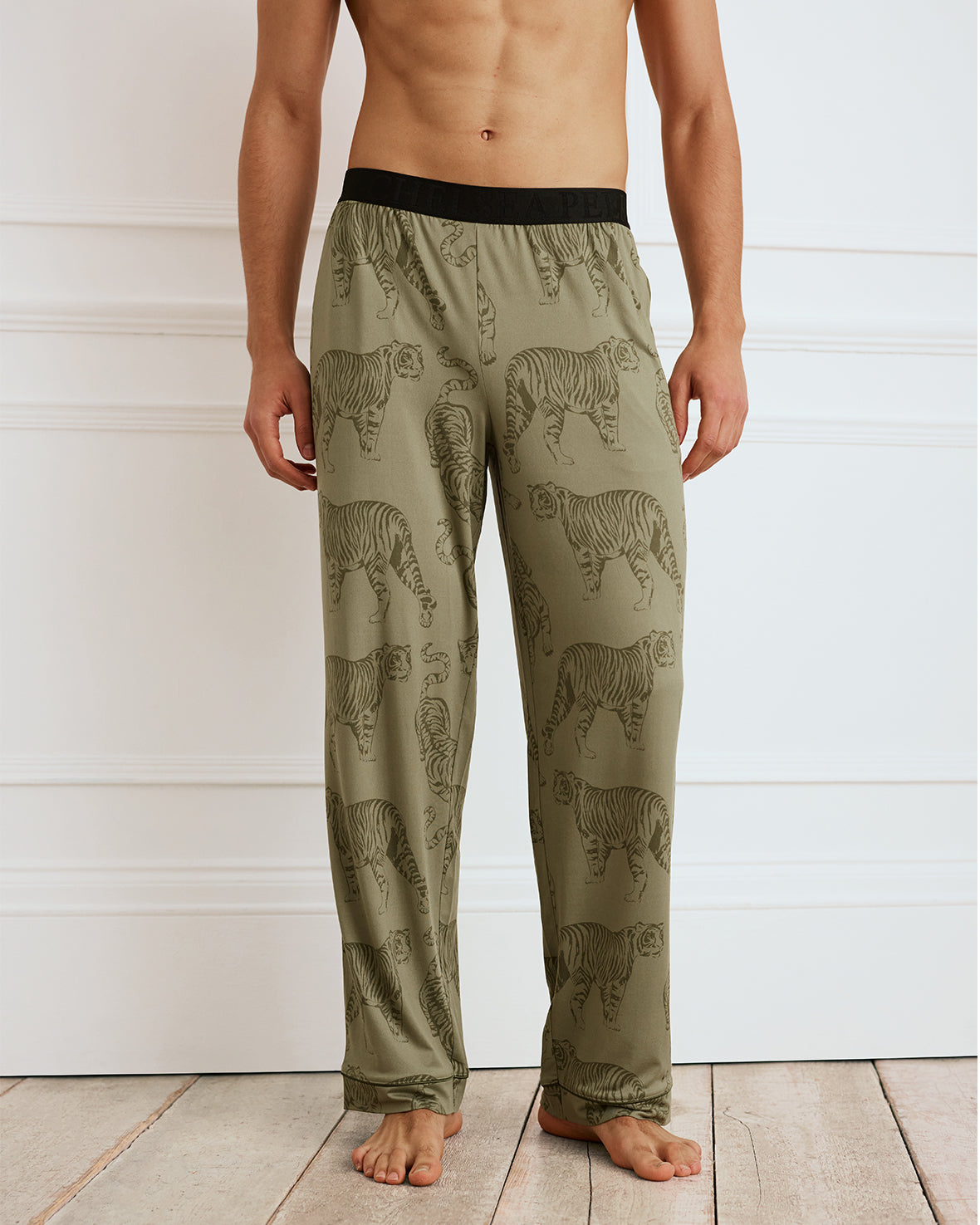 Soft Tiger Print Flannel Pajama Pants for Women - Cozy Sage Green Sleepwear for Winter Nights & Lounging at Home