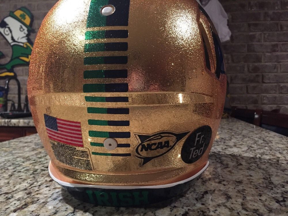 Authentic Notre Dame Football 2015 Shamrock Series Game-Worn Helmet #5 - Collector's Edition for Sports Memorabilia & Irish Football Fans - Perfect for Display, Man Cave Decor, and Game Day Celebrations