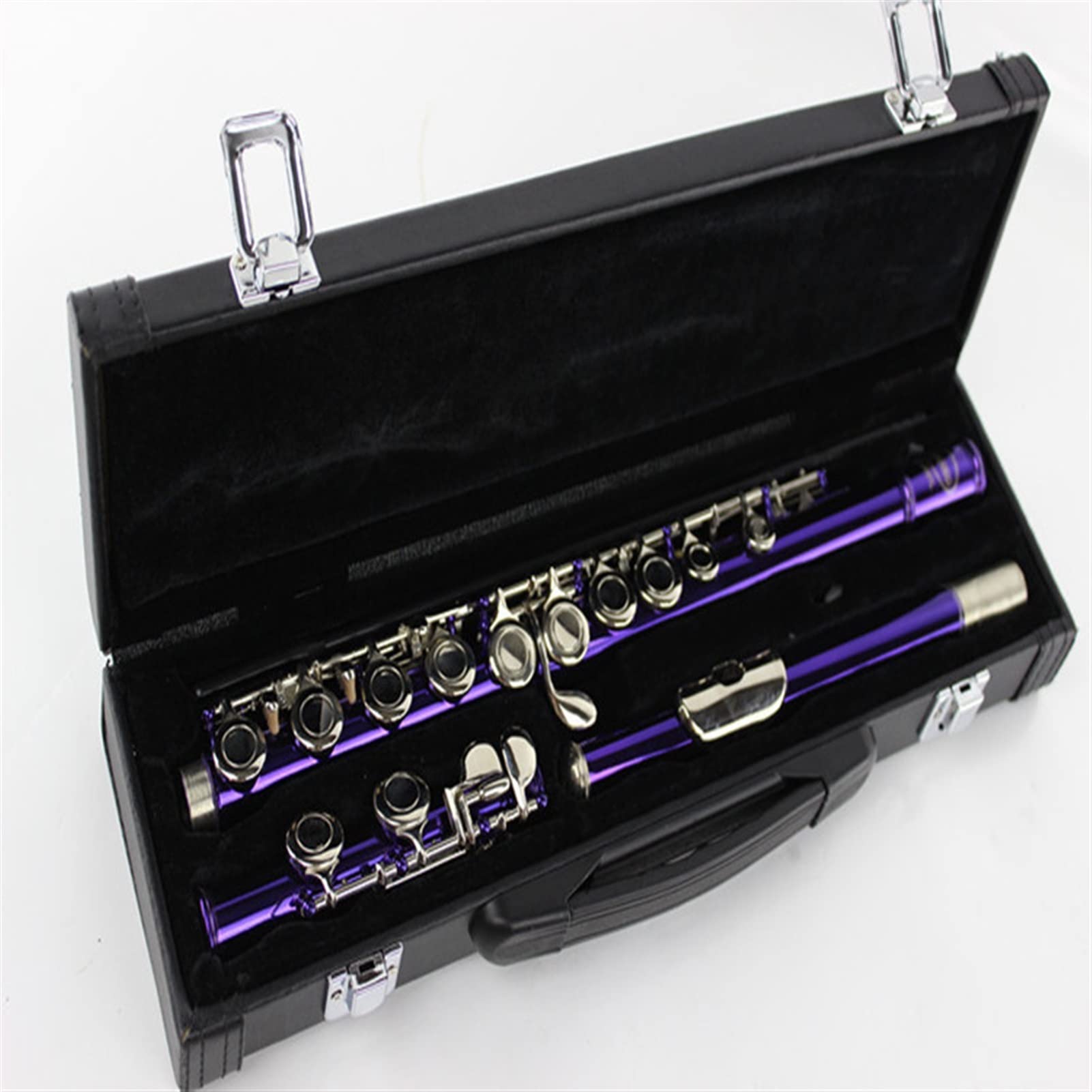 Professional 16-Hole Closed Hole C Key Flute with B Foot Joint - Nickel Plated Purple Lacquer Student Flute for Beginners, Band Practice & School Performances