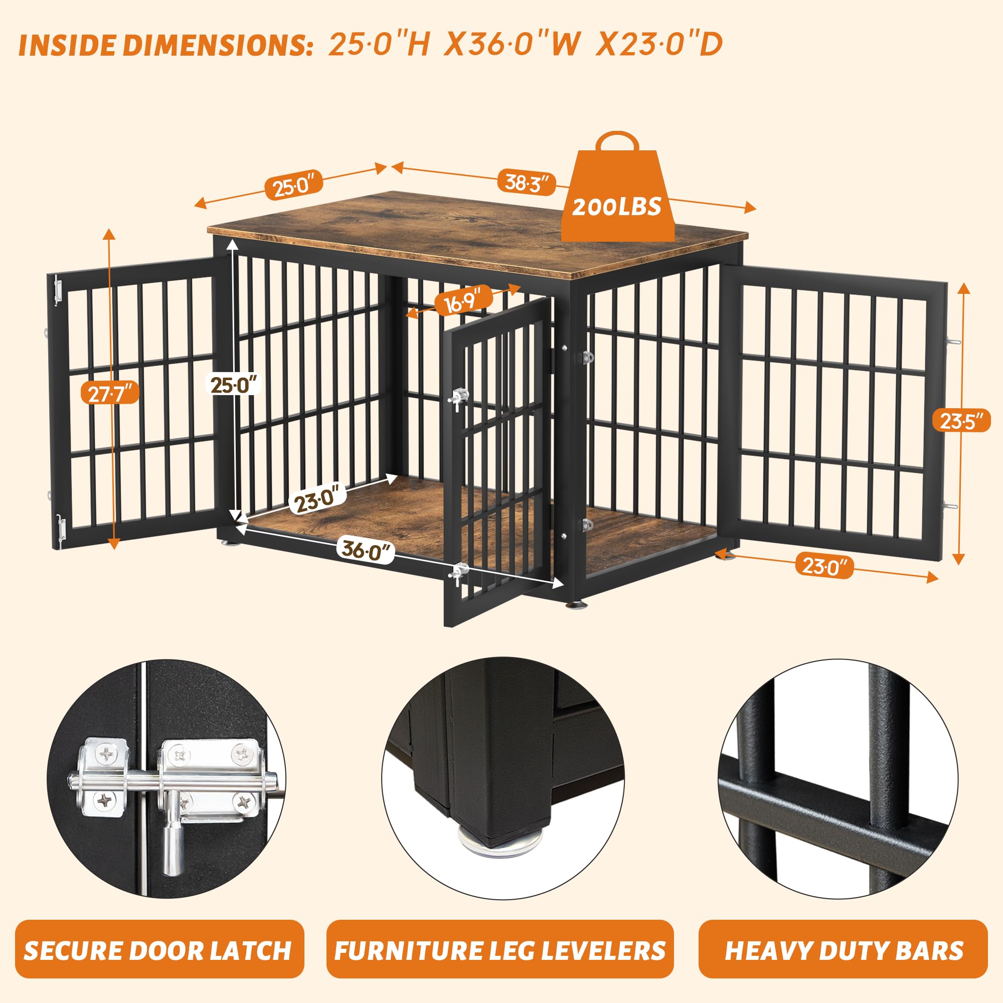 Sturdy Wooden Dog Crate Furniture for Large & Medium Dogs - Decorative Pet House & End Table - Indoor Kennel Cage for Living Room & Bedroom
